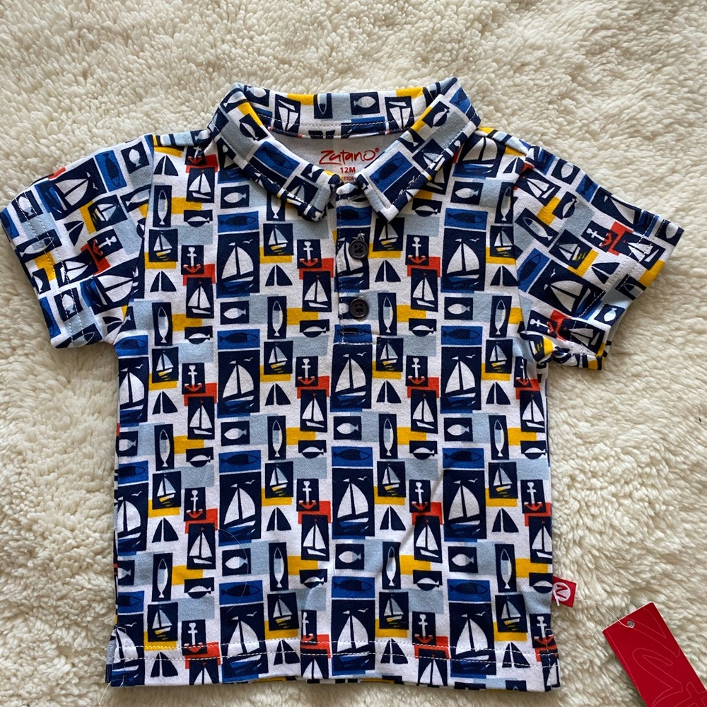 Zutano Sailboat Print Shirt Size 12M NWT
